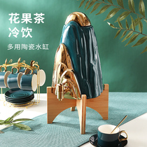With faucet cold water pot Living room cold water tank set Household bubble tea fruit teapot Ceramic juice pot Heat-resistant high temperature