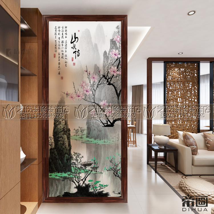 Art Glass Screen Partition Xuanguan Living room Background wall light transmission Double face sculpted Flower Crafts Yoorchid