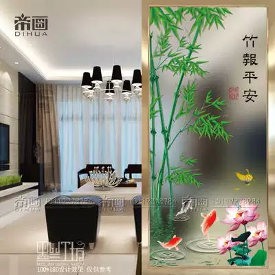 Custom art tempered glass frosted light transparent double-sided screen partition living room entrance shoe cabinet decoration bamboo newspaper peace