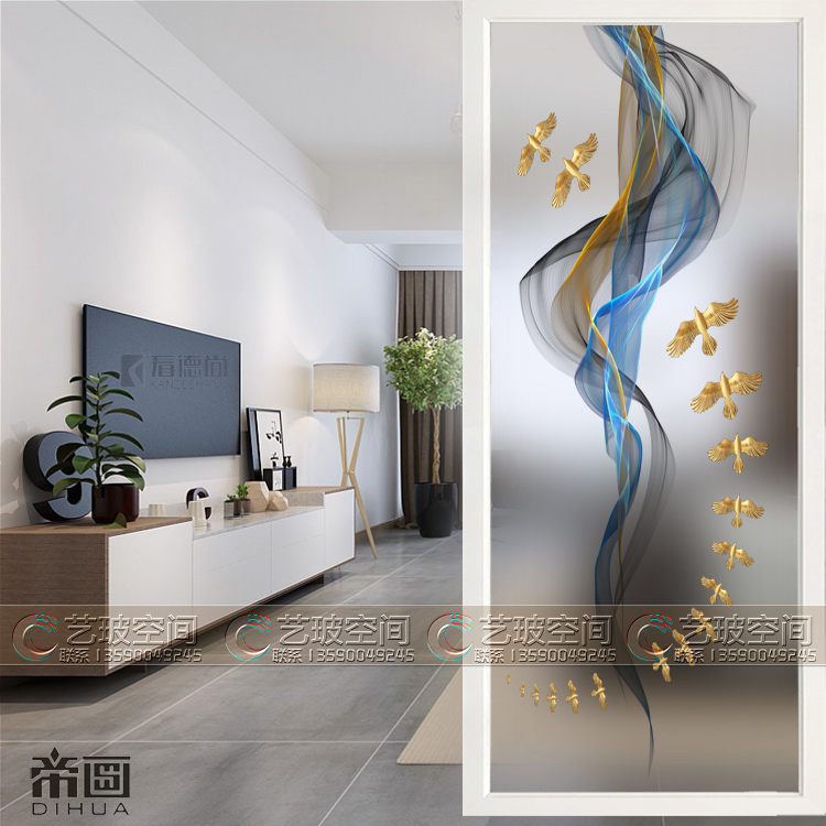 Nordic Living Room Changhong Art Glass Partition Screens Shower dressing room frosted Process Xuanguan Decorative Abstract Paintings