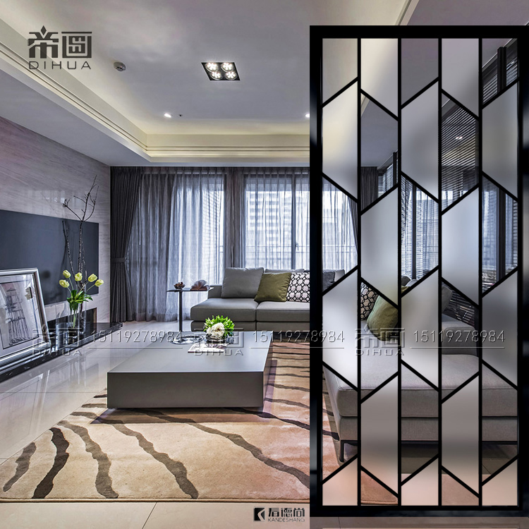 Customize modern art glass partition shoe cabinet living-room TV background wall screen Xuanguan carved frosted simple flowers