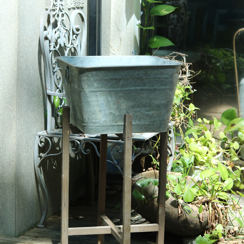 Make old country large tin bucket square tin flowerpot gardening groceries storage supermarket display photography props