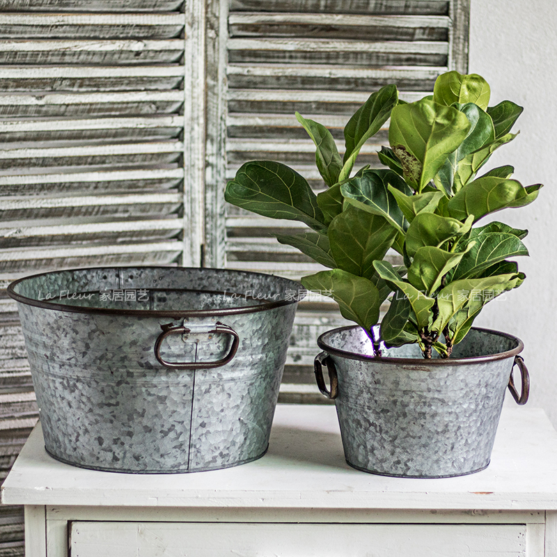 Retro do old tin flowers gardening groceries iron fruit storage ice vat display bonsai fleshy golden kudzu