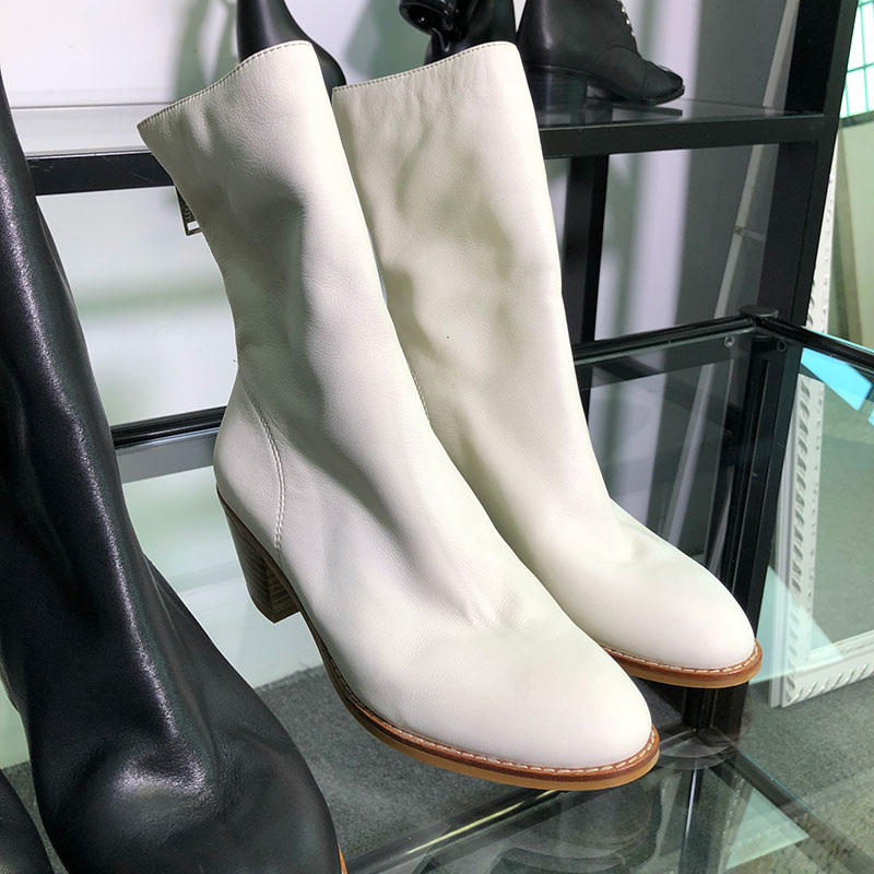 Soft leather retro Martin boots autumn and winter leather thick heel British style short boots women's back zipper mid-tube boots women's thin boots