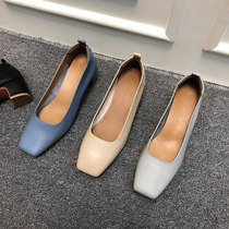 Leather grandma shoes womens autumn Korean version thick heel soft leather work shoes retro small size shallow mouth square toe womens single shoes