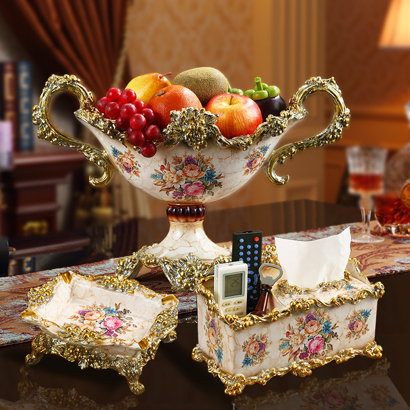 Eurostyle Upscale Fruit Pan Luxury Home Dry Fruit Pan Modern Tea Table Creative Pendulum room Living Room Paper Towel Box Three Sets