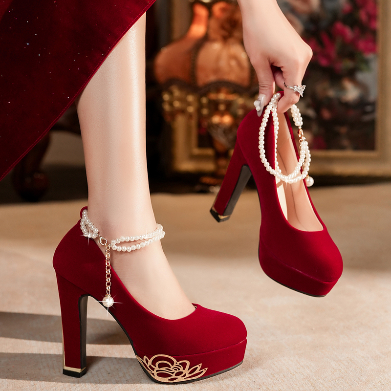Red Xiuhe Wedding Dress Two-Way Wear Bride's Chinese-Style Wedding Shoes Mary Jane Petite Thick-Soled Chunky Heel Platform High Heels Red Xiuhe Wedding Dress Two-Way Wear Bride's Chinese-Style Wedding Shoes Mary Jane Petite Thick-Soled Chunky Heel Platform High Heels