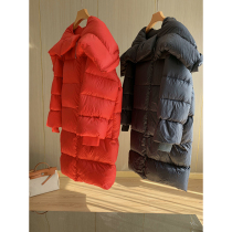 Walking quilt fluffy warm goose down middle zipper hooded down jacket female middle length