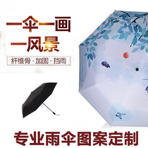 Folding umbrella Custom printed illustrations Painted Pattern Gift Three Fold Black Rubber Shading anti-UV sun protection umbrella Dingding as factory
