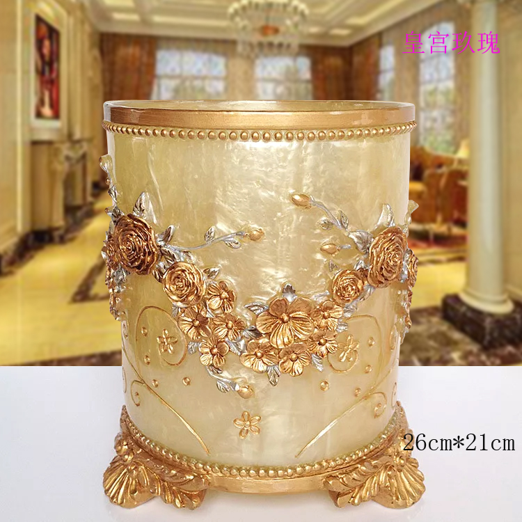 European resin trash can home living room bedroom large trash can luxury dressing room round retro storage bucket