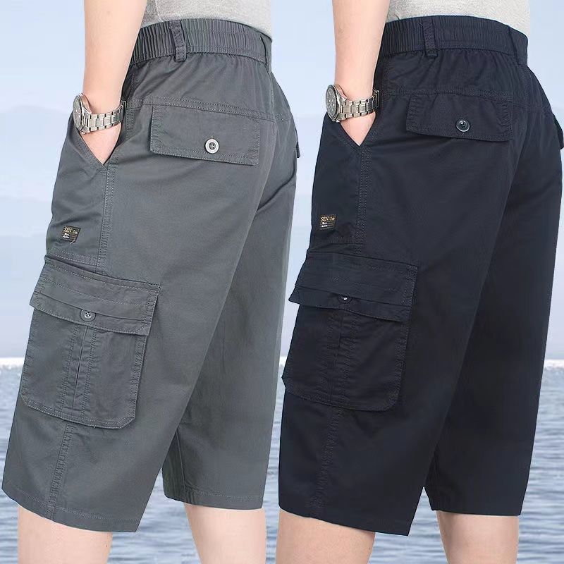 Summer Shorts for Men, Men's Cropped Pants, Men's Shorts for Outdoor Wear, Mid-Length Pants for Men, Summer Style for Dads, Loose-Fitting Cargo Pants for Middle-Aged and Elderly Men