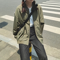 Branch small buds 2022 spring new loose simple handsome bf zipper jacket long-sleeved stand-up collar baseball uniform for women