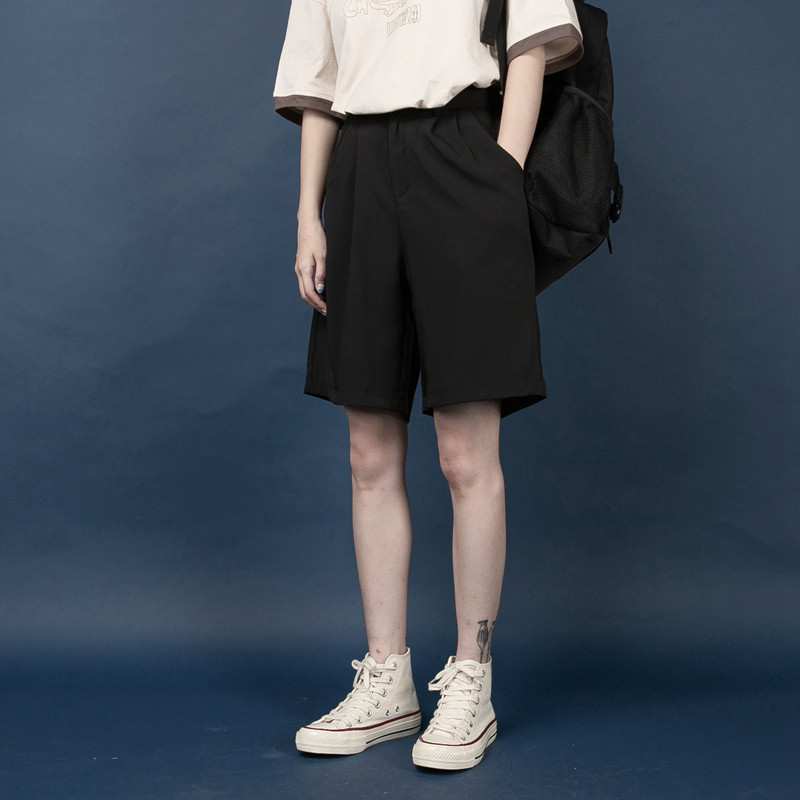 Branches and small buds in the summer of 2022 simple and versatile drape thin suit five-point pants elastic waist black shorts women