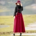 Yingru phong cách dân tộc của phụ nữ vải lanh dày váy dài giữa mùa thu và mùa đông khâu màu tương phản hai mặc áo khoác rộng phụ nữ - váy đầm