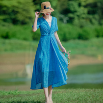 (Second piece 1 yuan) Ying Rui original ethnic dress womens summer dress long waist thin temperament skirt