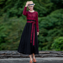 Ying such national style cotton linen dress women 2020 autumn and winter New waist slim long skirt winter temperament base skirt