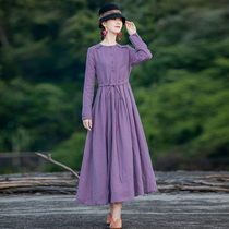 Ying as a national style pure linen dress female 2020 Autumn and Winter new literary long skirt temperament base skirt winter