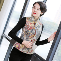 Ethnic style womens Tang suit cotton vest winter new sleeveless cheongsam top vest modified Chinese padded vest