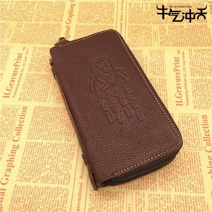 Mongolian featured original handmade wallet headlayer cow leather men's national handbag Inner Mongolia genuine leather double pull-chain wallet