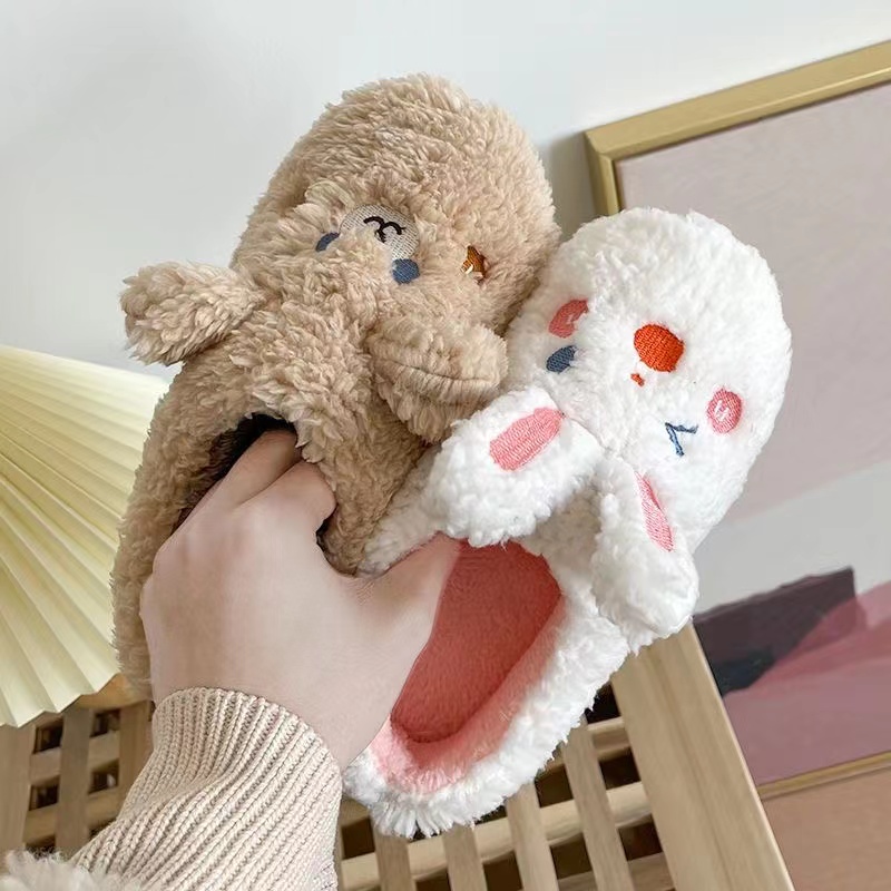 Winter cotton slippers female cute bag and plush home couple thick-soled winter confinement shoes indoor warm fur slippers