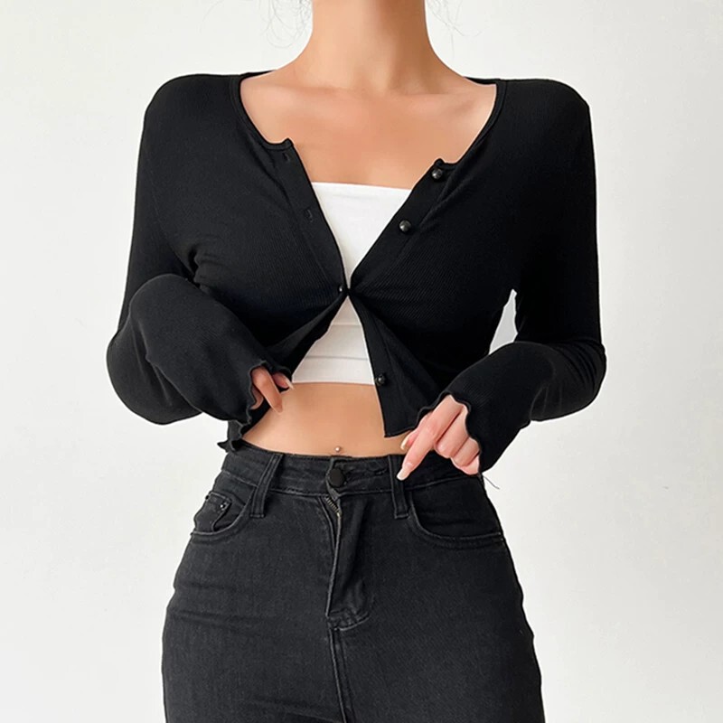Kadaishan Black Knitted Sun Protection Cardigan, Autumn Shawl, Short Jacket, Top, Small Vest