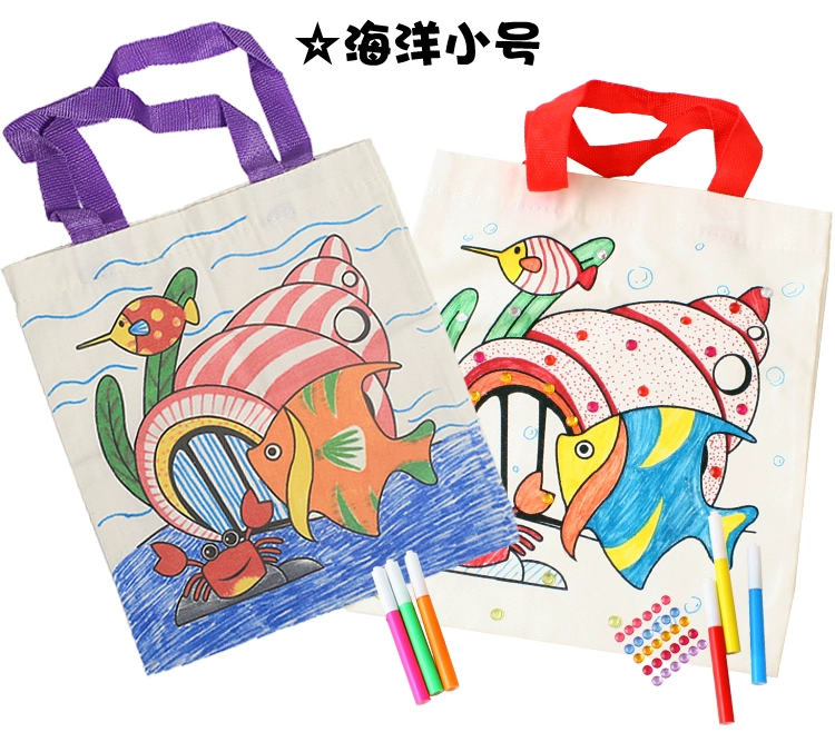 Trường mẫu giáo vui nhộn DIY Handmade Chất liệu sáng tạo Graffiti Coloring Cotton Gift Bag Blind Bag Child Handmade