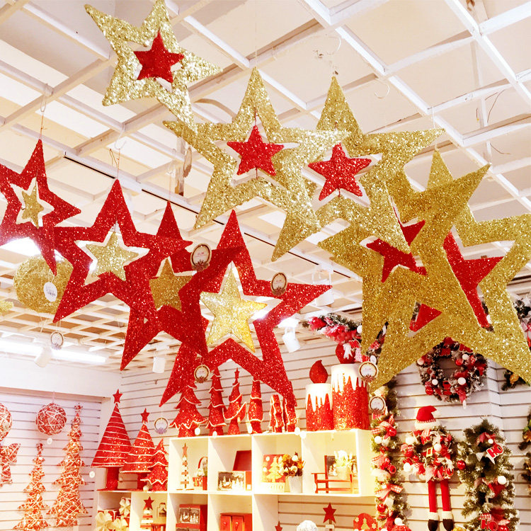Open decoration shop decoration wrought iron five-pointed star ceiling ceiling hanging mobile phone shop decorative charm
