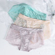 Sexy panties female fine silk sliding lace with hip touch cotton crotch low waist and breathable antibacterial flat angle pants bottom pants