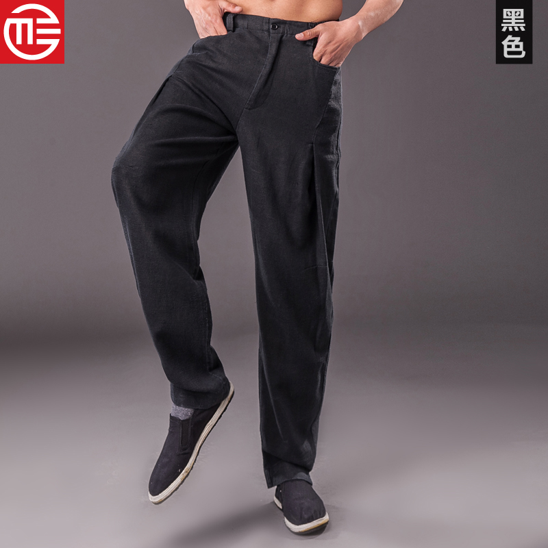 Chinese vintage linen harem ankle pants men's cotton linen casual pants tang loose trendy men's smoke pipe pants