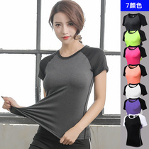 Lady Yoga Tight Fit Short Sleeve Fitness Running Sports Training Speed Dry Elastic Parquet Color Round Collar T-shirt Clothes 2053
