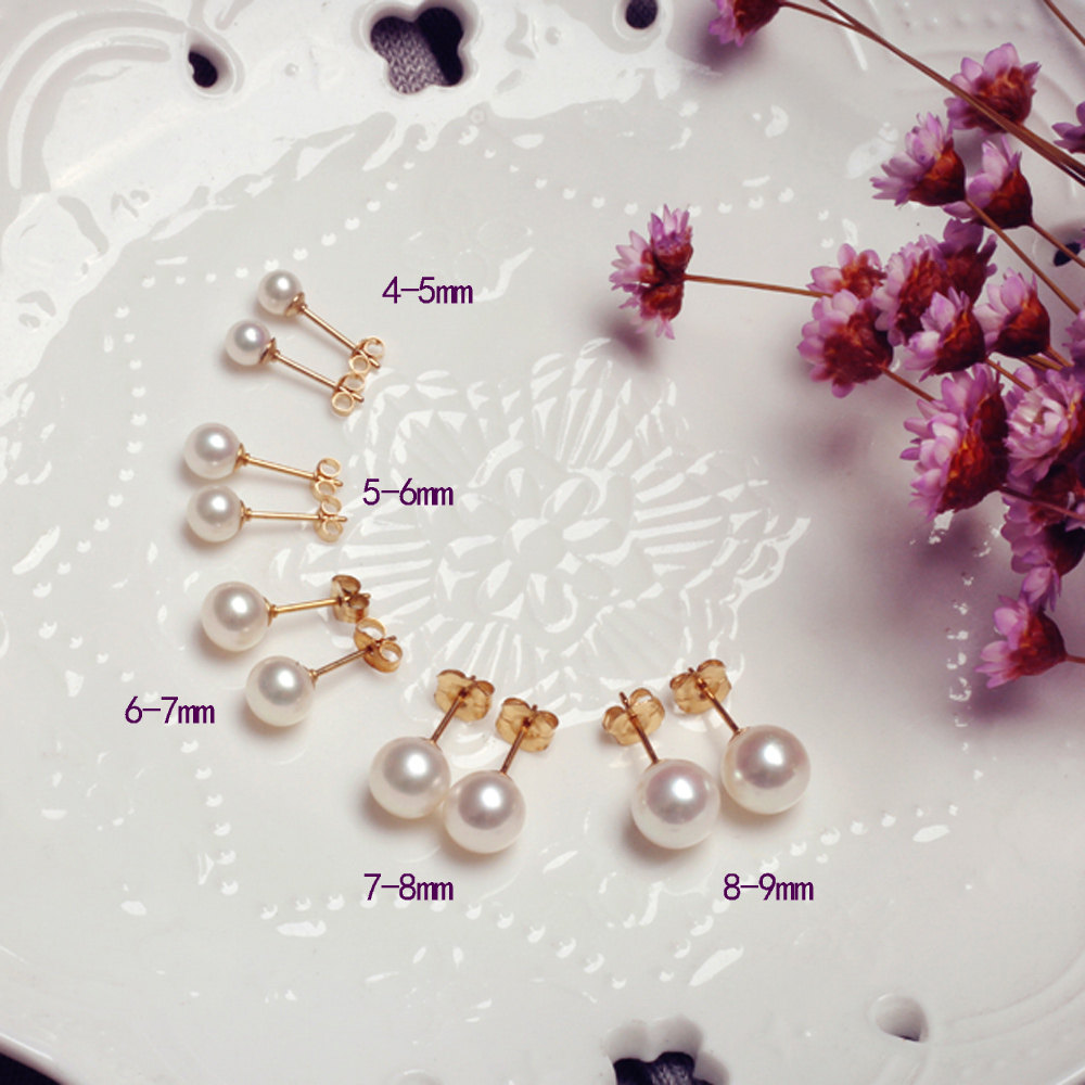 Natural Pearl Earrings Female 2021 Freshwater Brief fashion Allergy Pure Silver Woman New Temperament Round Small Earrings-Taobao