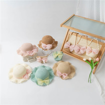 New style straw childrens sunshade straw hat lace bow straw sun hat bag 2-piece suit for summer travel