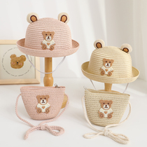 Summer childrens sun hat straw hat boys sun hat beach sun hat girls cartoon hat bag set