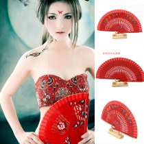 Womens folding fan hollow hand-painted fan costume photography props Chinese folding fan stage performance photo studio photo props