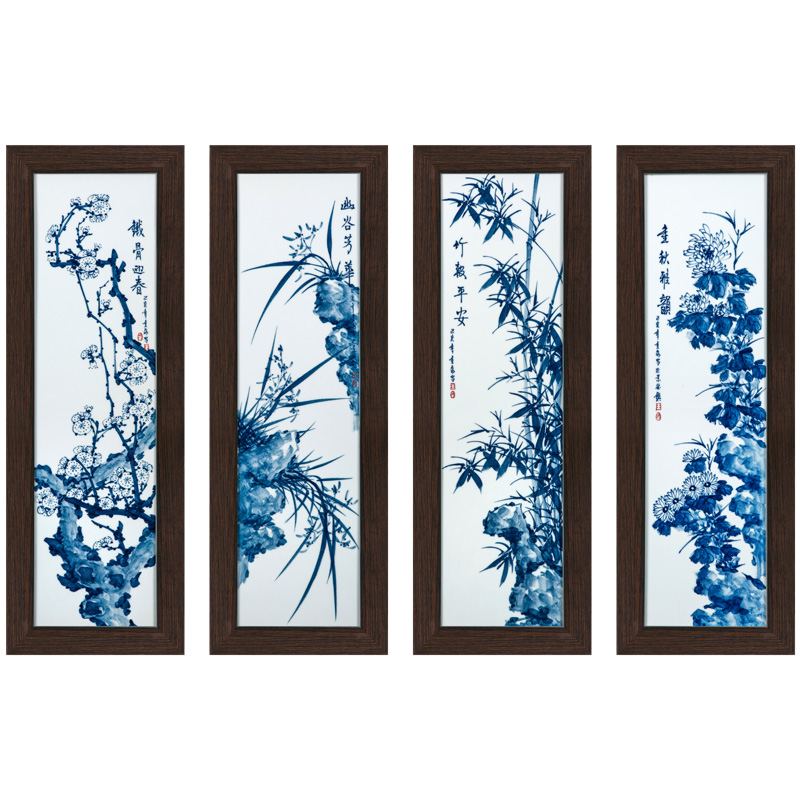 Jingdezhen blue and white hand - made ceramic porcelain plate paintings of Chinese style antique solid wood by patterns sitting room adornment study
