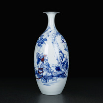Jingdezhen blue and white porcelain large vase hand-painted Chinese antique desktop decoration living room flower arrangement handmade ceramics