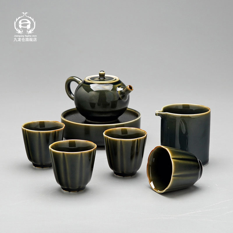 DH of jingdezhen tea service suit agate glaze kung fu tea set household small glass teapot teacup ceramic tea tray