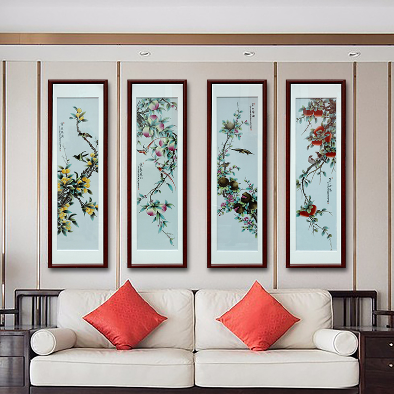 New Chinese style household adornment picture of jingdezhen ceramic porcelain plate painting porcelain plate painting four screen to hang a picture to the sitting room adornment mural