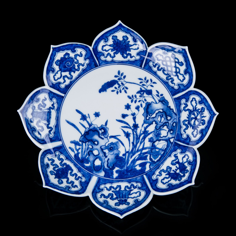Jingdezhen ceramic antique blue and white place for plate of fruit bowl for buddhist hand - drawn plate decoration of Chinese style