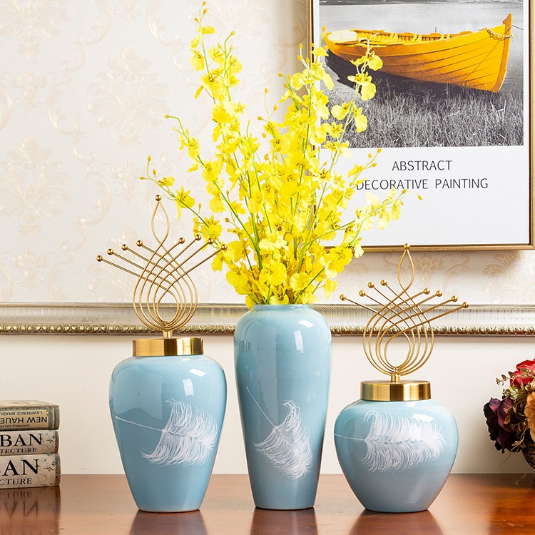 Creative light key-2 luxury furnishing articles vase household decoration jingdezhen hand - made ceramic vases, flower implement the sitting room porch place