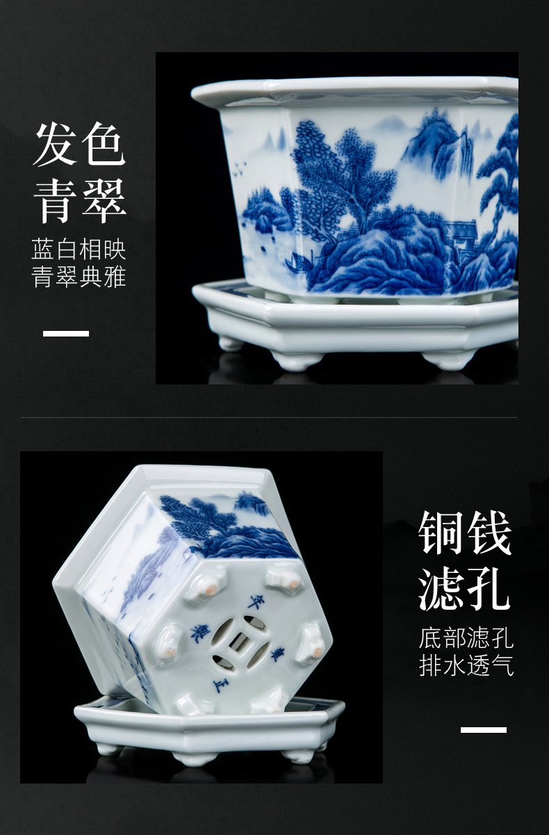 Jingdezhen porcelain hand - made flowerpot ceramic sitting room of Chinese style delicate checking flower pot in costly orchid flower POTS