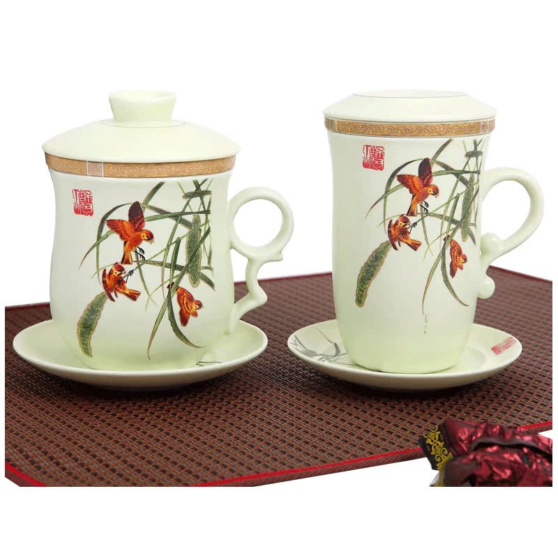 DH I send a pair of jingdezhen ceramic cup cup for cup suit with cover filter tea cups