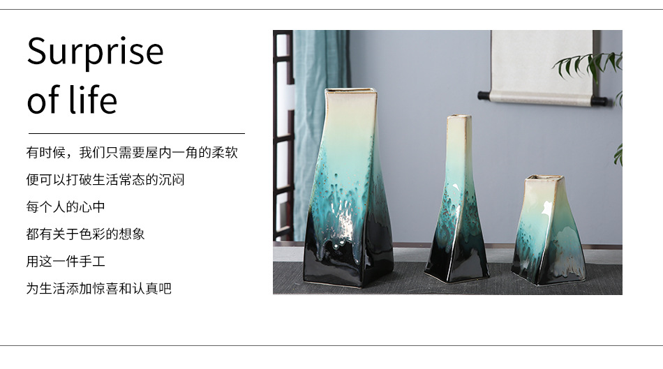 I and contracted furnishing articles of jingdezhen ceramic vase color glaze malachite green square home sitting room flower flower