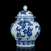 Handdrawn Blue Porcelain will be the army cans furnished home decoration of Jingdezhen ceramic tea cans storage jar