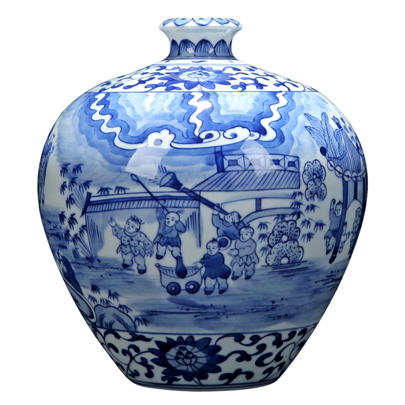 Jingdezhen ceramic vase flower arrangement sitting room decoration decoration household large antique firewood blue and white vase the ancient philosophers