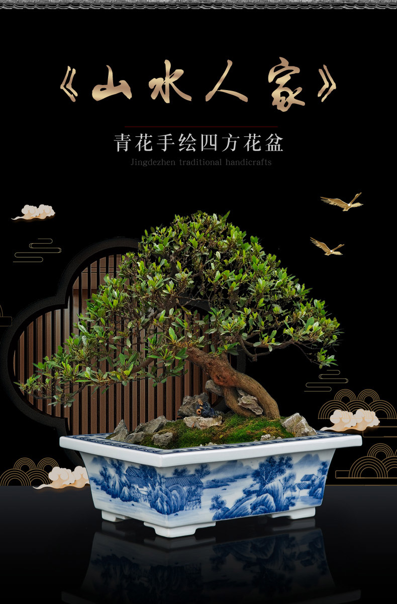 Jingdezhen blue and white porcelain hand - made gentleman orchid dedicated bonsai POTS rectangular floor furnishing articles creative desktop