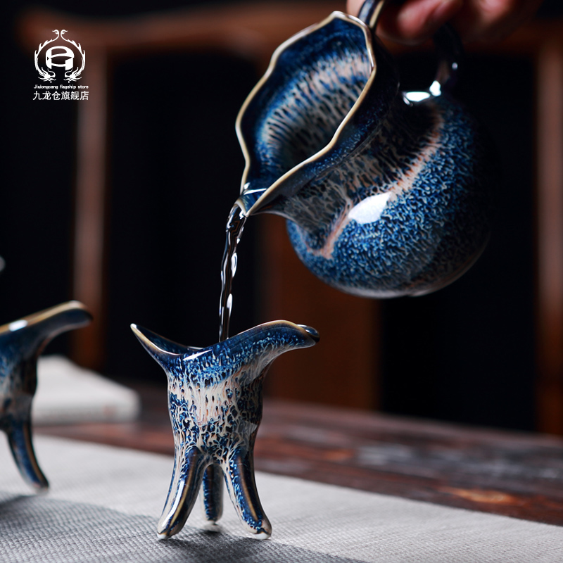 DH jingdezhen temmoku glaze glass ceramic antique Chinese wine wine bottle suit liquor wine goblet home runs