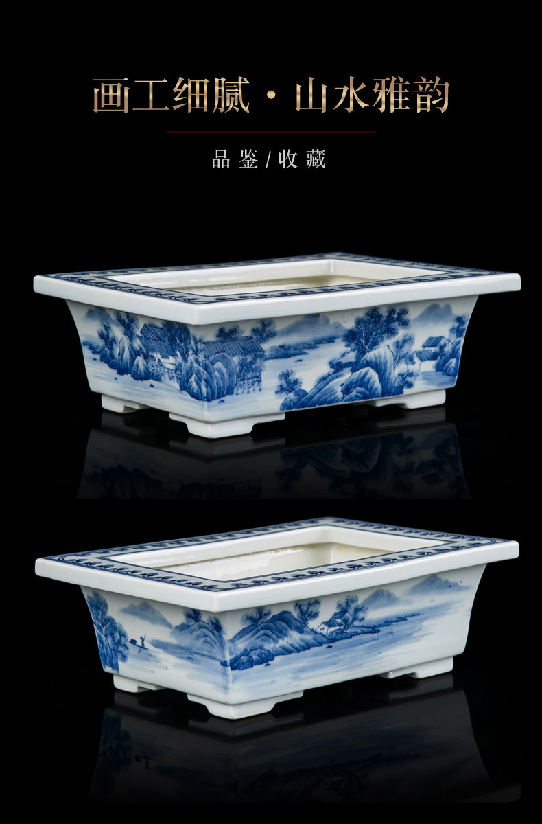 Jingdezhen blue and white porcelain hand - made gentleman orchid dedicated bonsai POTS rectangular floor furnishing articles creative desktop