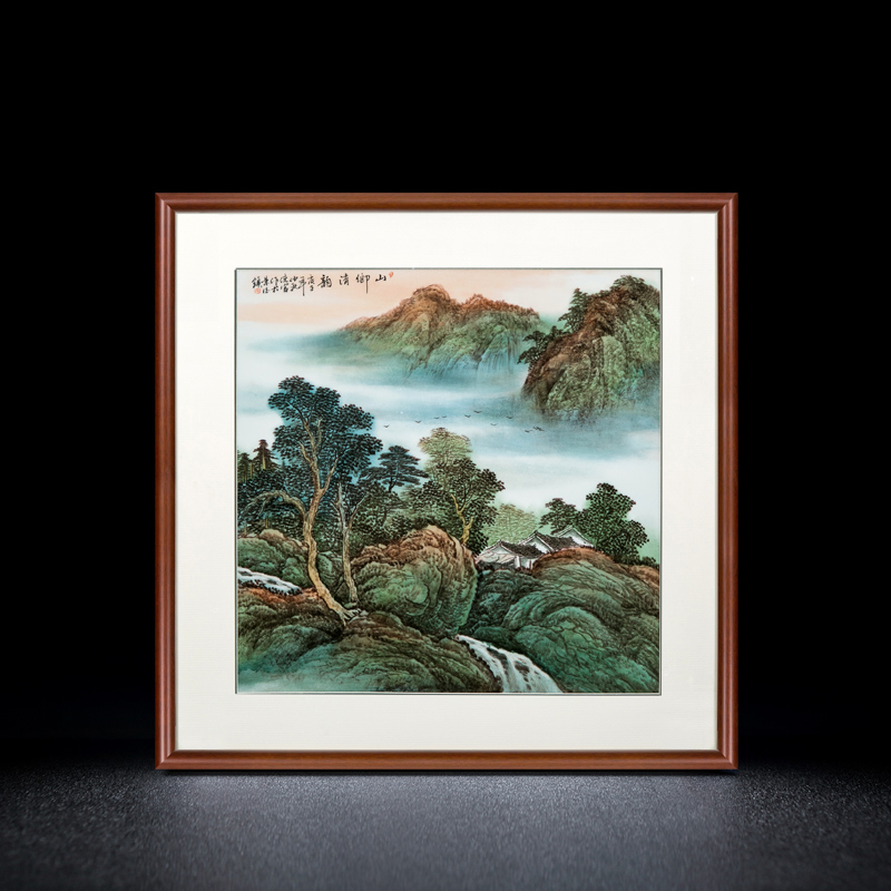 Chinese jingdezhen porcelain plate painting landscapes of manual coloured drawing or pattern adornment sitting room sofa setting wall is solid wooden frame, hang a picture