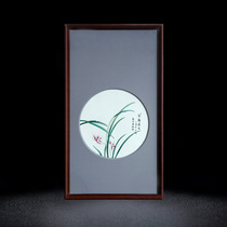 Jingdezhen porcelain plate painting single hand-painted orchid new Chinese solid wood porcelain painting living room study decoration painting porch hanging painting